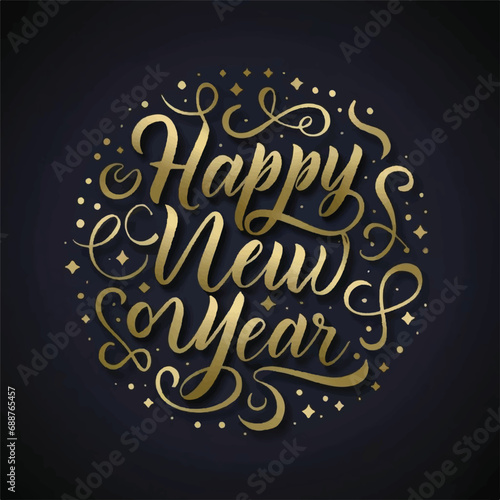ector happy new year lettering. handwritten inscription with swirls