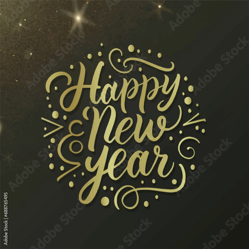 ector happy new year lettering. handwritten inscription with swirls