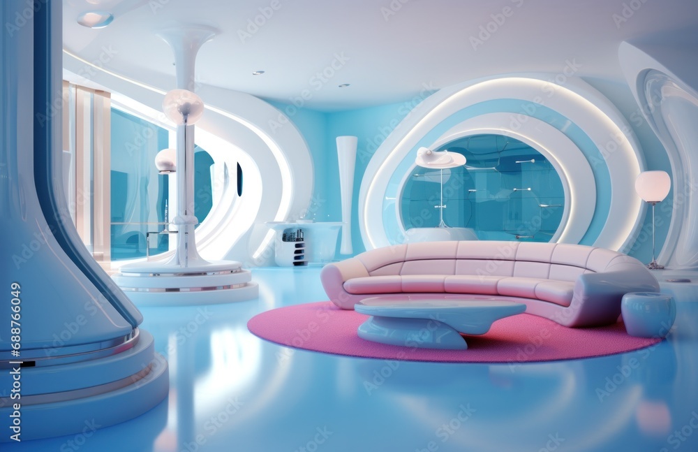a blue and white room with very light, a blue and white room with very light,