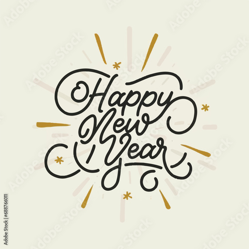 ector happy new year lettering. handwritten inscription with swirls