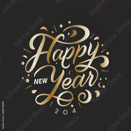 ector happy new year lettering. handwritten inscription with swirls