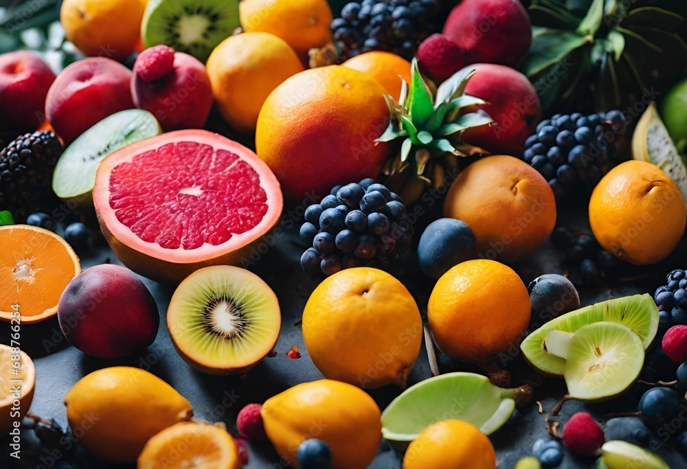 fresh fruits like berries, oranges, kiwi and lime fresh fruits like berries, oranges, kiwi and lime
