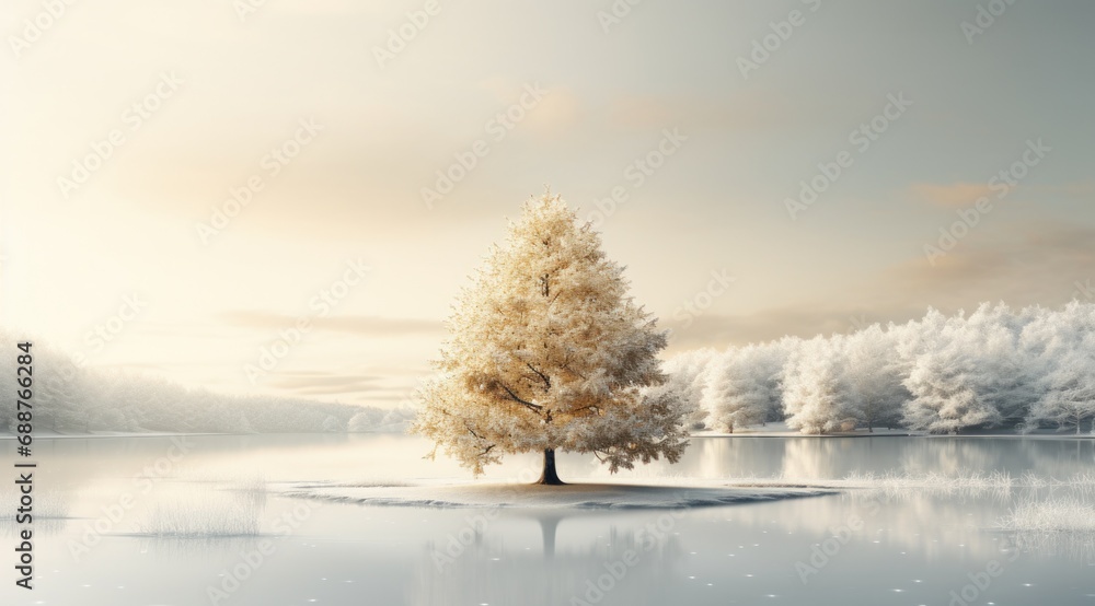 a christmas tree with snow covered ground in the background, a christmas tree with snow covered ground in the background,