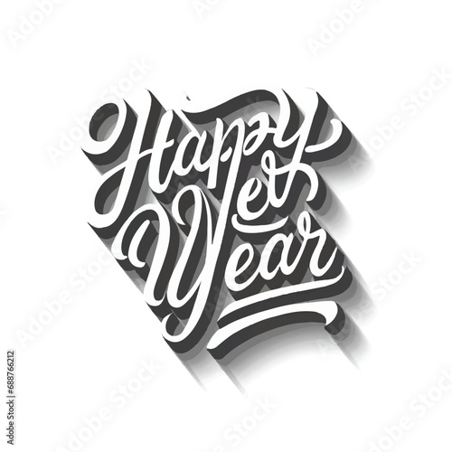 ector happy new year lettering. handwritten inscription with swirls