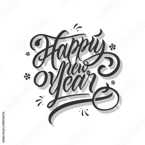 ector happy new year lettering. handwritten inscription with swirls
