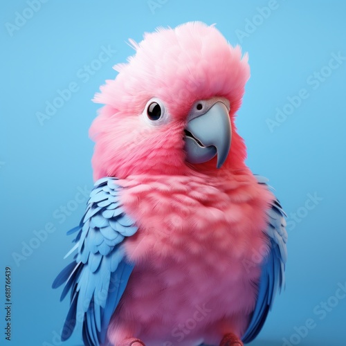 a cute parrot in pink and blue, © ArtCookStudio