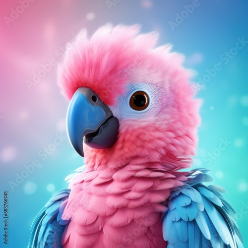 a cute parrot in pink and blue, © ArtCookStudio