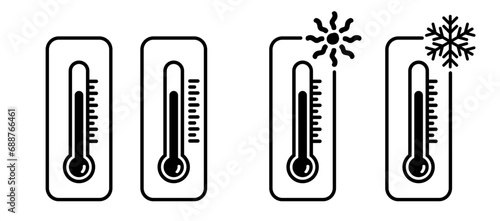 Fahrenheit, kelvin or Celsius meteorology thermometers set. Thermometer or temperature indicate. Hot or cold sign. Weather, season scale. Absolute zero, water freezes and water boils. photo