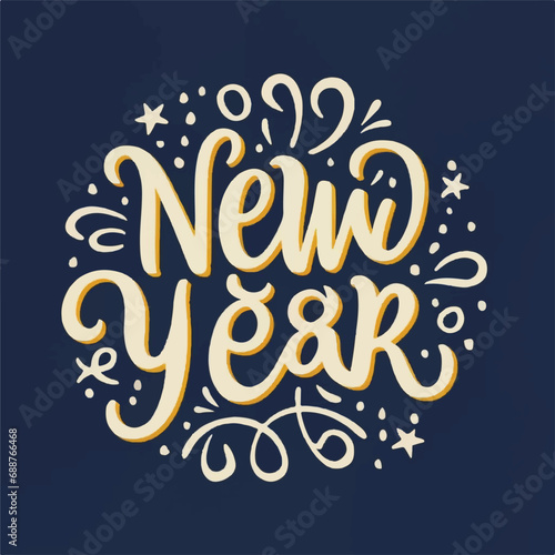 ector happy new year lettering. handwritten inscription with swirls