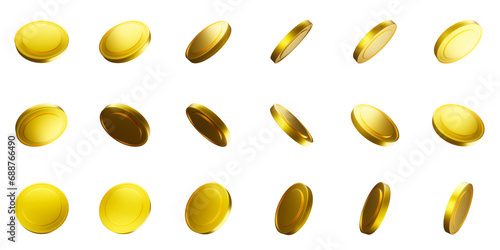 Set of stacks of gold coins on a transparent background Golden coin flat icon set PNG. 
