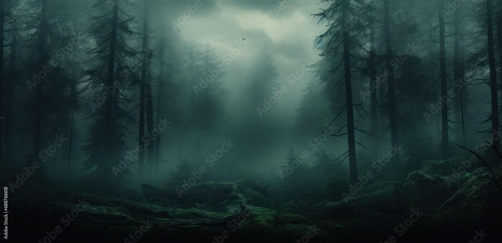 Naklejka premium a foggy forest in the fog,