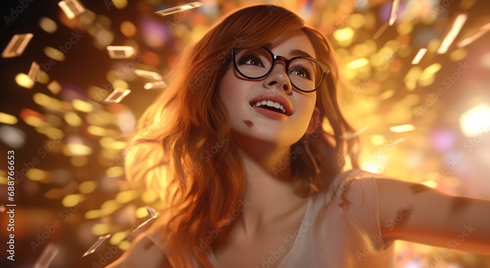 a girl with glasses dancing at a party, a girl with glasses dancing at a party,