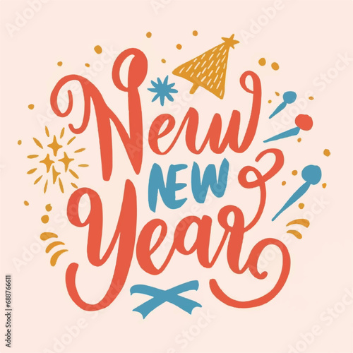 ector happy new year lettering. handwritten inscription with swirls