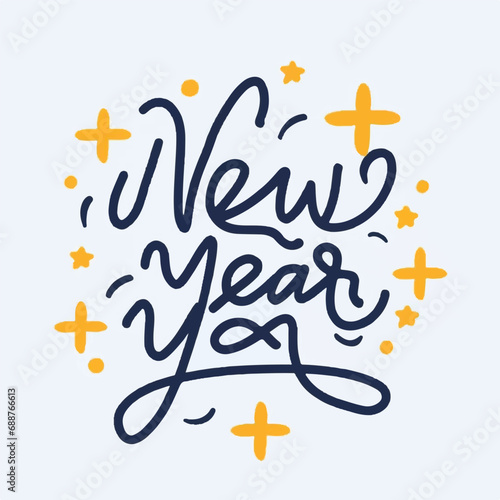 ector happy new year lettering. handwritten inscription with swirls