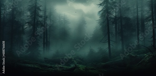 a foggy forest in the fog 