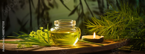 bottle, jar of citronella essential oil extract
