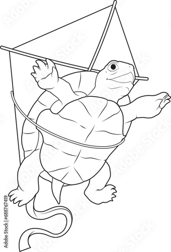 Turtle Hang gliding Kite Animal Vector Graphic Art Illustration