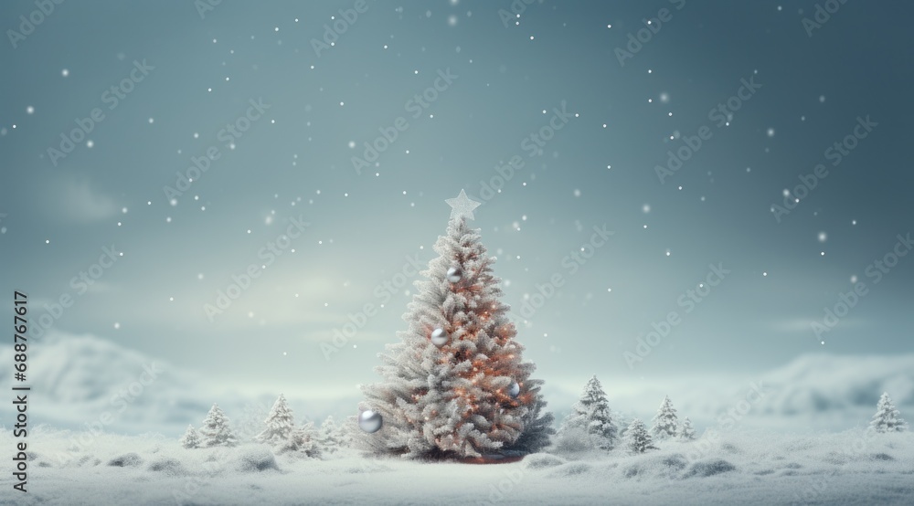 a simple christmas scene with a large christmas tree,