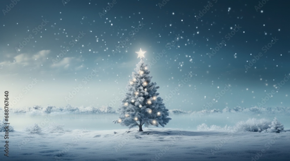 a simple christmas scene with a large christmas tree,