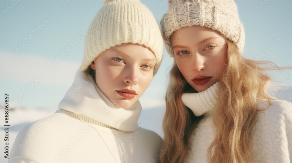Photo of young blonde Scandinavian women on a snowy day Photo of young blonde Scandinavian women on a snowy day