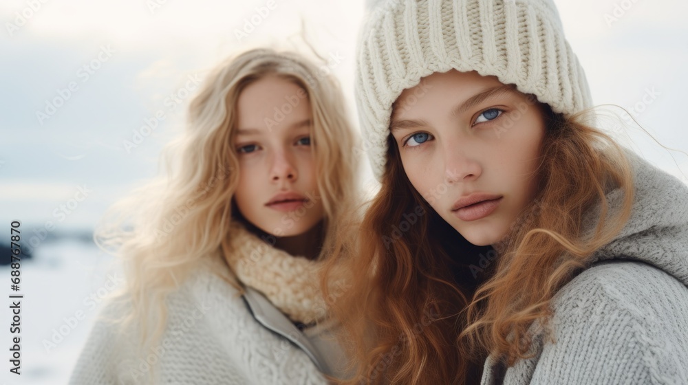 Photo of young blonde Scandinavian women on a snowy day Photo of young blonde Scandinavian women on a snowy day