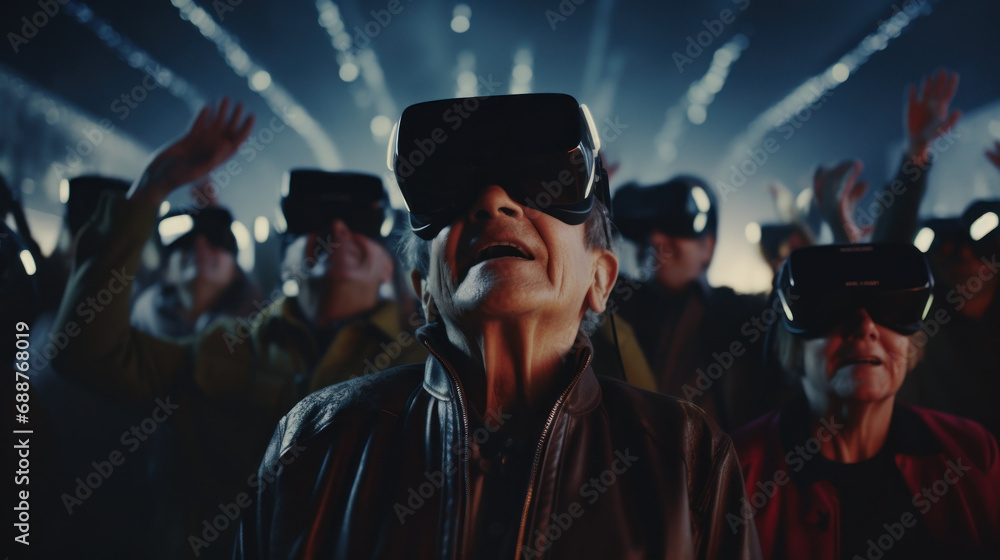 Obraz premium Group of elderly people wearing virtual reality glasses