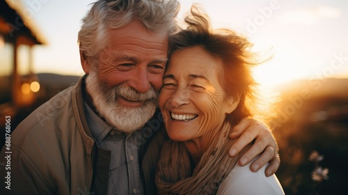 Elderly couple posing candidly