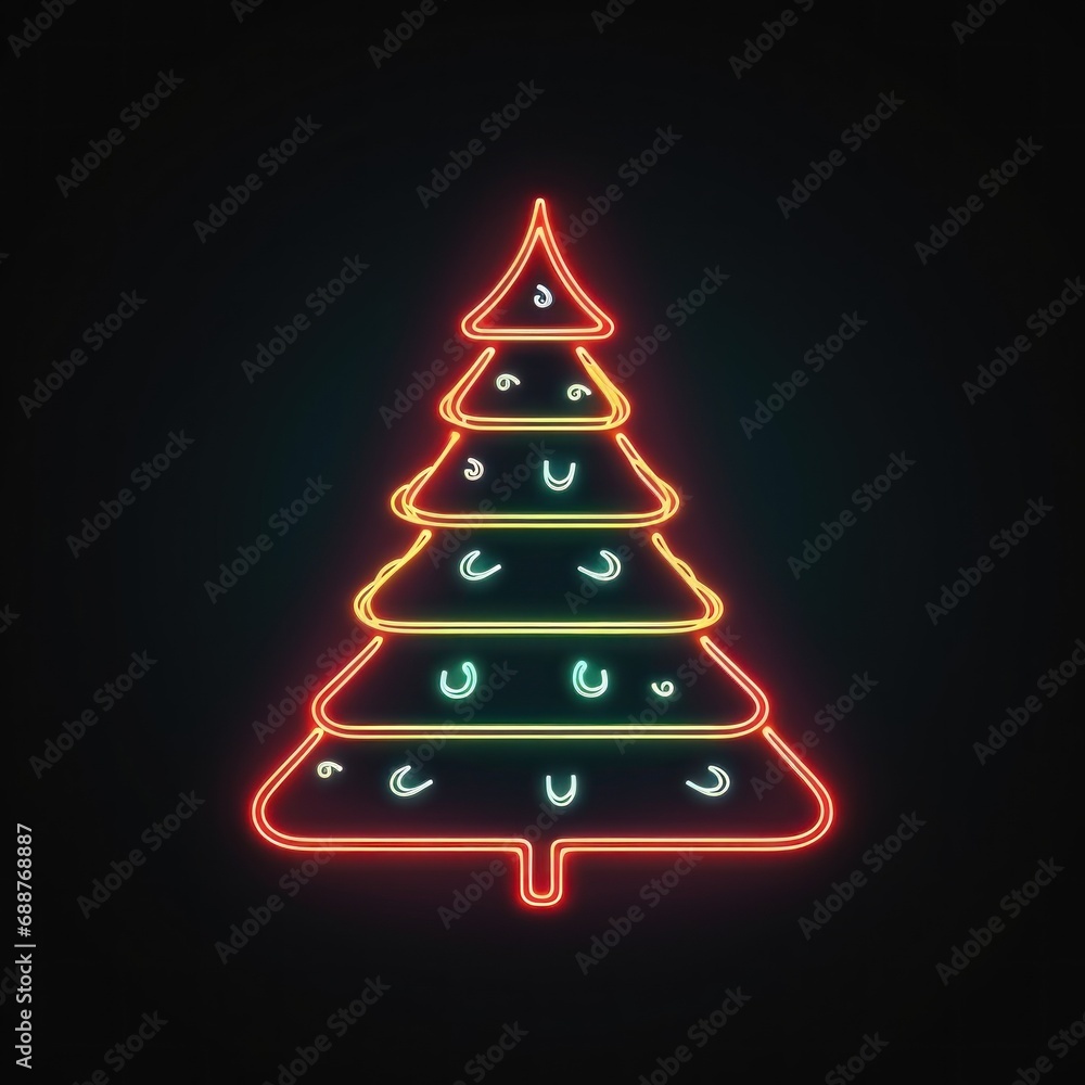 Cute Christmas tree made from neon lights, Christmas and New Year Card Cute Christmas tree made from neon lights, Christmas and New Year Card