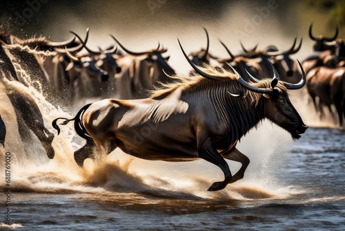 wildebeest in the water