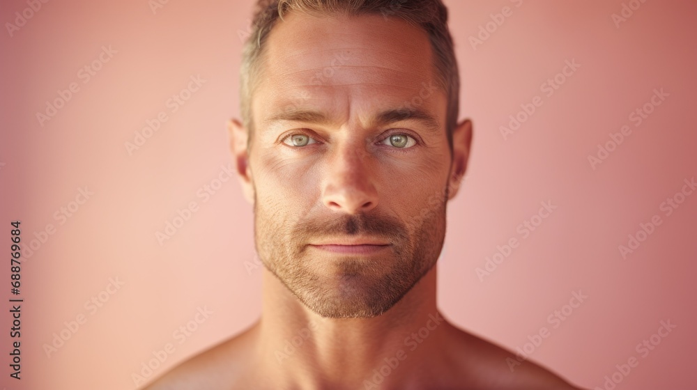 Fototapeta premium Photo of a peaceful man in front of pink background