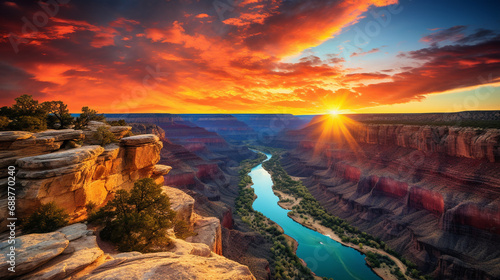 panoramic view of the Grand Canyon during a vibrant sunset. ai generated.