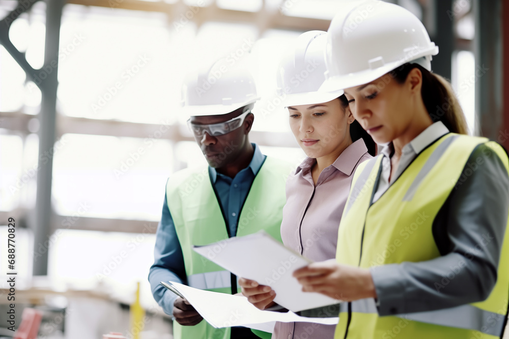 Generative AI image of engineering team on construction site Generative AI image of engineering team on construction site