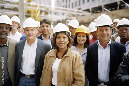 Diverse team of professionals on a construction site photo