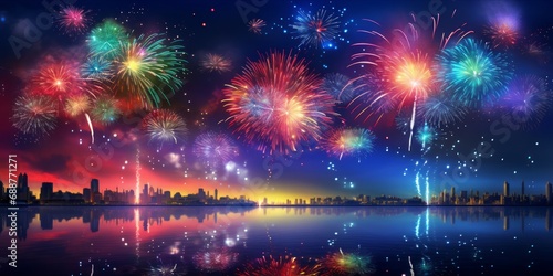 Colorful Firework Photo Illuminating the Night Sky in Celebration of a Happy New Year