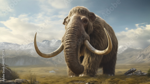 Majestic mammoth in wild terrain. photo