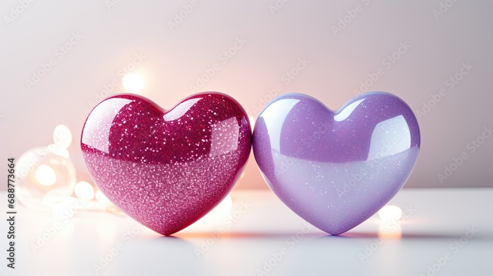 3D glitter hearts, valentine's Day background concept.