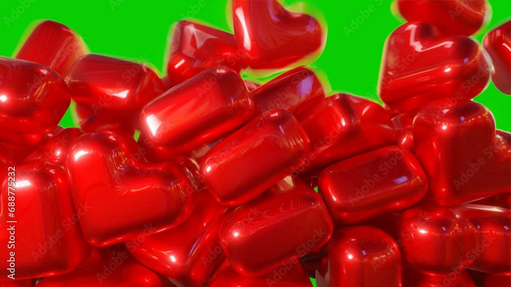 Falling hearts on a green screen background. Valentine's Day background. 3d transition Falling hearts on a green screen background. Valentine's Day background. 3d transition