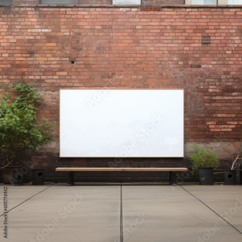 Billboard mockup with blank front, realistic on a mockup template in grunge brick wall
