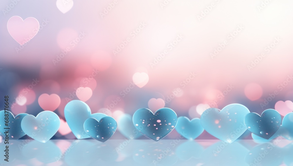 blue hearts dribbling on a blurred background,