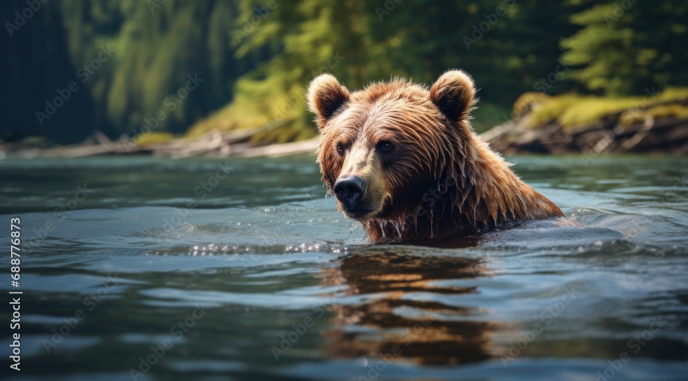 Fototapeta premium brown bear in the river,