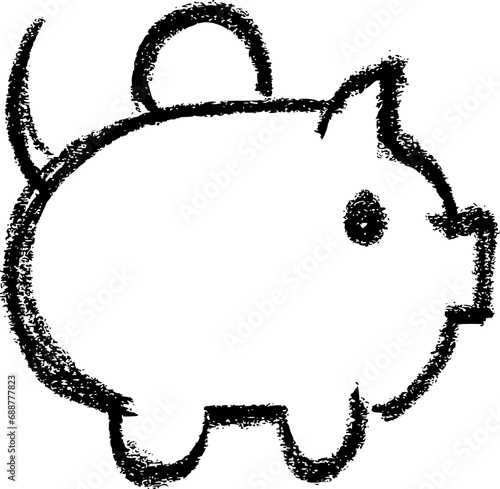 Piggy Bank Icon - Crayon Chalk Drawing