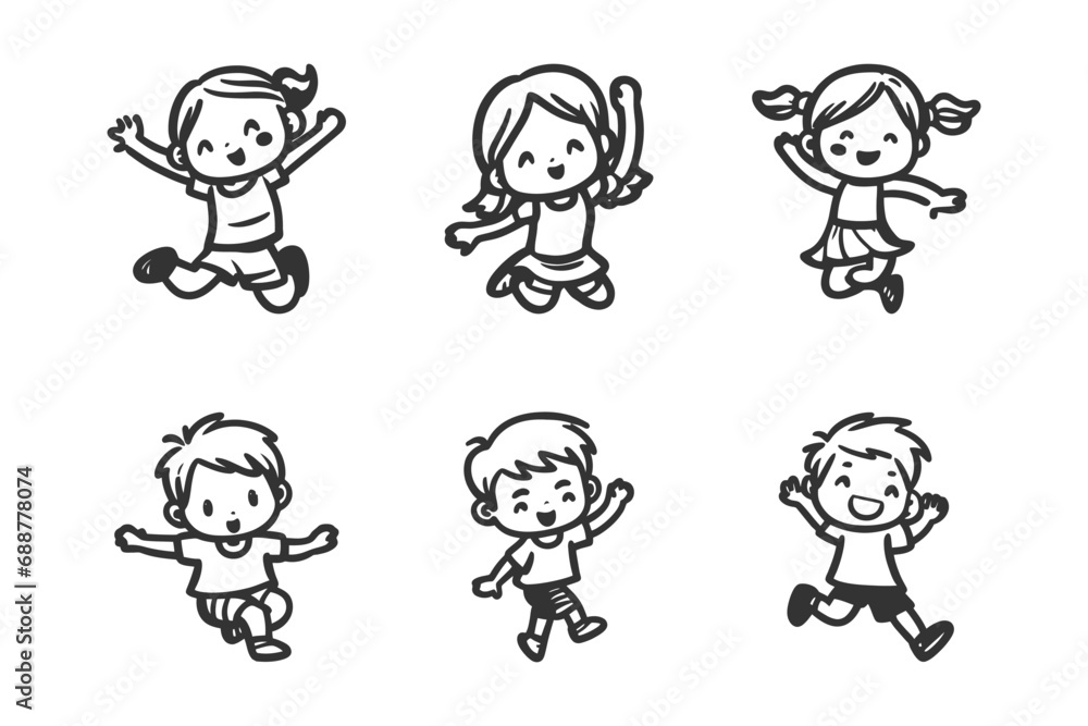 Cartoon children set. Black and white vector illustration Cartoon children set. Black and white vector illustration