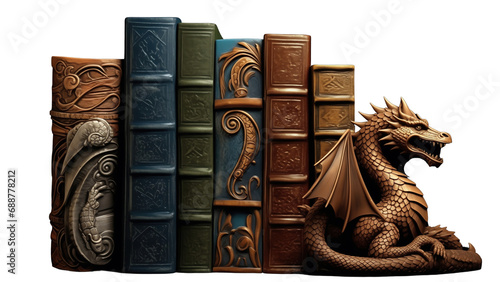 Majestic Dragon Perched on Towering Bookshelf, Guarding Ancient Tomes