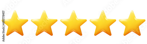Customer rating feedback concept. Five stars review icon set. Realistic 3d design. For mobile applications photo