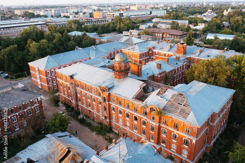 Tver cityscape. Morozov barracks, aerial view from drone photo