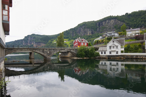 Stone bridge in Norheimsund, located on the Hardangerfjord in Norway. photo