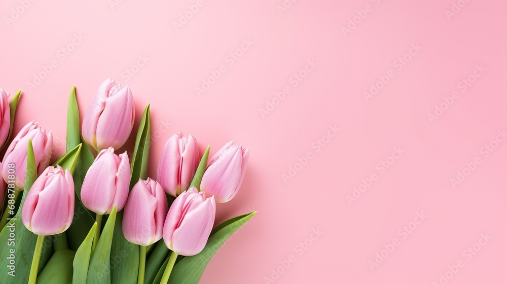 Pink tulips on the pink background. Valentines background. Pink tulips on the pink background. Valentines background.
