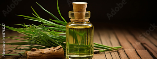 bottle, jar with vetiver essential oil extract photo