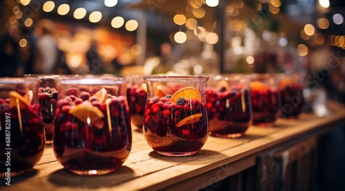 glasses of hot spiced winter fruit soup at the ice market 