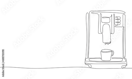 One line continuous coffee machine. Line art coffee machine outline. Hand drawn vector art